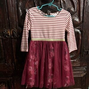 Youngland Red and White Striped Floral Dress